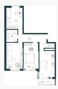 3-к квартира, вторичка, 79м2, 2/2 этаж