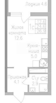 1-к квартира, вторичка, 27м2, 15/19 этаж