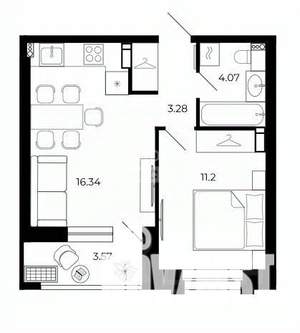 1-к квартира, строящийся дом, 38м2, 6/15 этаж
