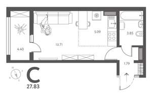 Студия квартира, строящийся дом, 28м2, 11/18 этаж