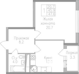 1-к квартира, строящийся дом, 48м2, 14/17 этаж