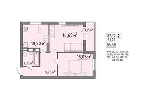 2-к квартира, строящийся дом, 54м2, 13/21 этаж
