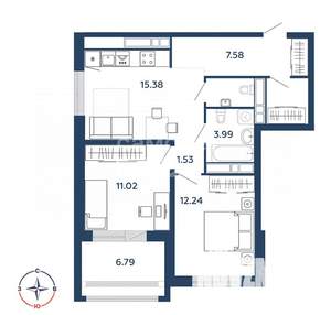 2-к квартира, вторичка, 62м2, 15/23 этаж