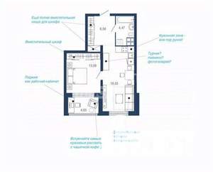1-к квартира, вторичка, 50м2, 2/23 этаж