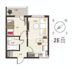 1-к квартира, вторичка, 32м2, 3/18 этаж