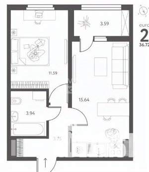 1-к квартира, вторичка, 37м2, 4/17 этаж