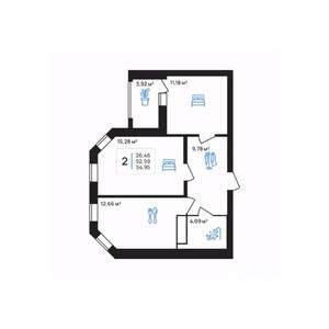 2-к квартира, строящийся дом, 55м2, 5/8 этаж