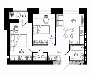 2-к квартира, строящийся дом, 58м2, 9/12 этаж