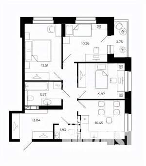 3-к квартира, строящийся дом, 64м2, 12/24 этаж