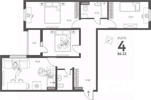 3-к квартира, сданный дом, 86м2, 4/17 этаж