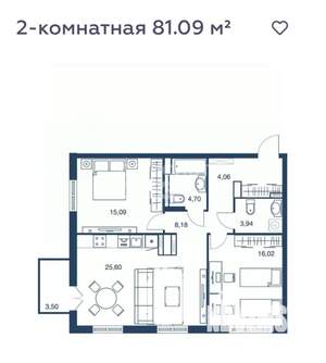 3-к квартира, сданный дом, 81м2, 9/25 этаж