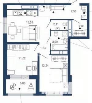 2-к квартира, вторичка, 62м2, 17/23 этаж