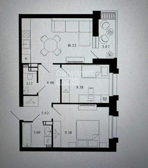 2-к квартира, вторичка, 53м2, 3/15 этаж