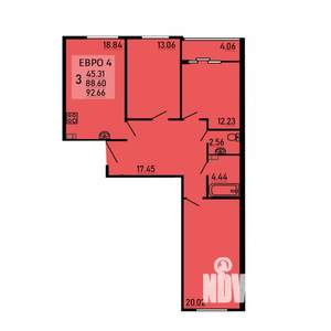 3-к квартира, вторичка, 93м2, 4/25 этаж