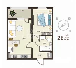 1-к квартира, вторичка, 41м2, 12/25 этаж