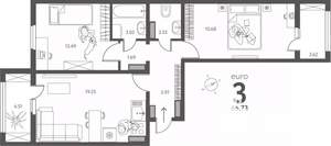 2-к квартира, вторичка, 66м2, 13/18 этаж