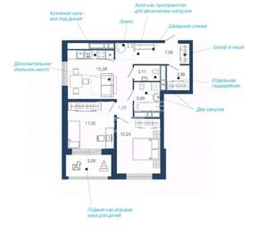 2-к квартира, вторичка, 62м2, 17/23 этаж