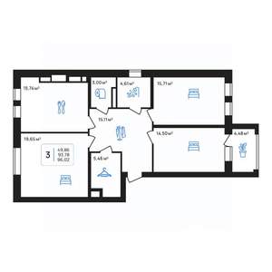 3-к квартира, строящийся дом, 96м2, 5/8 этаж