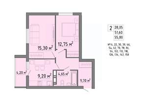 2-к квартира, строящийся дом, 56м2, 10/19 этаж