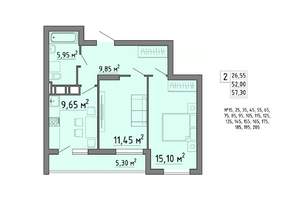 2-к квартира, строящийся дом, 57м2, 9/21 этаж