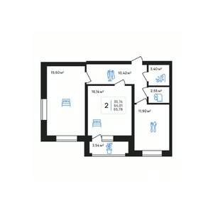 2-к квартира, строящийся дом, 66м2, 3/8 этаж
