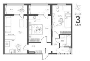 2-к квартира, вторичка, 62м2, 7/18 этаж