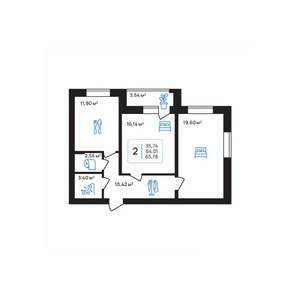 2-к квартира, строящийся дом, 66м2, 6/8 этаж