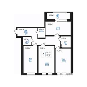 3-к квартира, строящийся дом, 99м2, 2/7 этаж