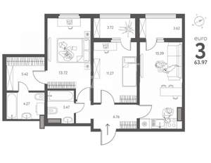 3-к квартира, вторичка, 64м2, 10/17 этаж