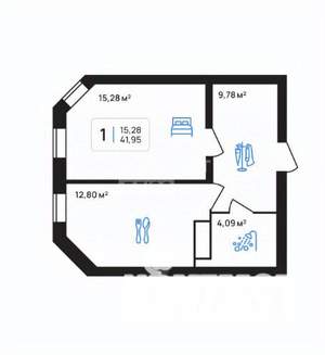 1-к квартира, вторичка, 42м2, 1/8 этаж