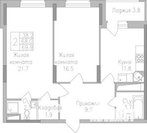 2-к квартира, строящийся дом, 70м2, 9/19 этаж