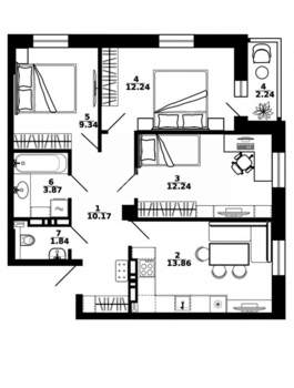 3-к квартира, вторичка, 66м2, 16/25 этаж
