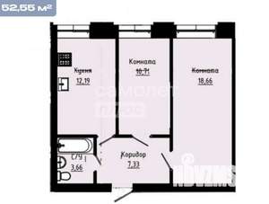 2-к квартира, строящийся дом, 53м2, 2/10 этаж