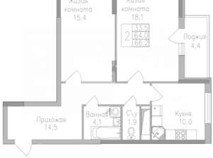 2-к квартира, вторичка, 66м2, 7/19 этаж
