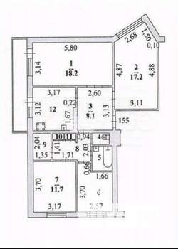 2-к квартира, вторичка, 86м2, 1/9 этаж