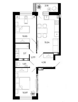 2-к квартира, вторичка, 52м2, 3/10 этаж