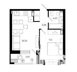 1-к квартира, вторичка, 38м2, 2/15 этаж
