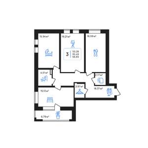 3-к квартира, строящийся дом, 99м2, 7/8 этаж