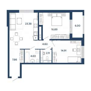 2-к квартира, вторичка, 78м2, 5/22 этаж
