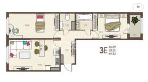 2-к квартира, вторичка, 61м2, 2/18 этаж