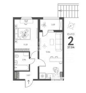 1-к квартира, вторичка, 37м2, 1/18 этаж