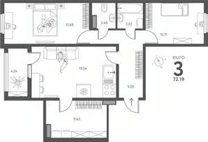2-к квартира, вторичка, 72м2, 5/17 этаж