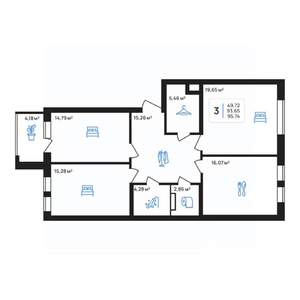 3-к квартира, строящийся дом, 96м2, 4/8 этаж