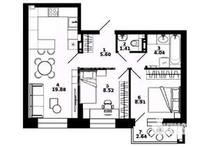 2-к квартира, вторичка, 53м2, 10/15 этаж