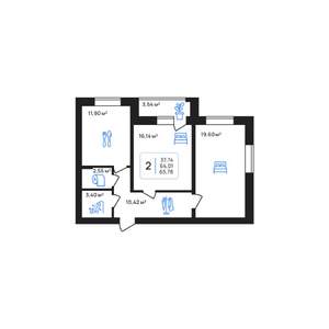 2-к квартира, строящийся дом, 66м2, 4/8 этаж