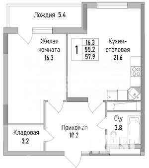 1-к квартира, вторичка, 58м2, 14/19 этаж