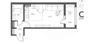 Студия квартира, вторичка, 27м2, 5/17 этаж