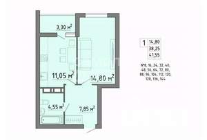 1-к квартира, вторичка, 42м2, 14/21 этаж