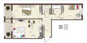 3-к квартира, вторичка, 68м2, 15/17 этаж