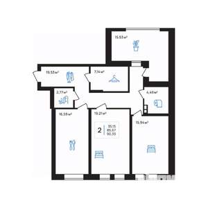 2-к квартира, строящийся дом, 90м2, 8/8 этаж